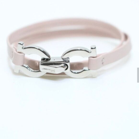Salvatore Ferragamo Gancini Wrap Bracelet – Light Pink Leather, Silver, Signed - Picture 1 of 5